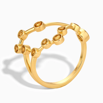 18KT Yellow Gold Vermeil Capricorn Zodiac Constellation Ring - Citrine Side View