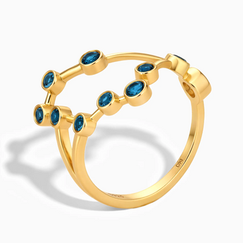 18KT Yellow Gold Vermeil Capricorn Zodiac Constellation Ring - London Blue Topaz Side View