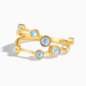 18KT Yellow Gold Vermeil Capricorn Zodiac Constellation Ring - Moonstone Front View