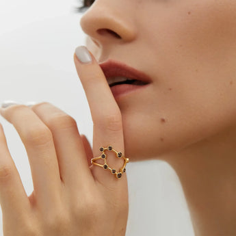 18KT Yellow Gold Vermeil Capricorn Zodiac Constellation Ring - Smoky Quartz Model Shot