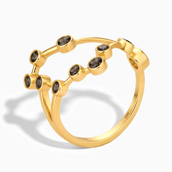 18KT Yellow Gold Vermeil Capricorn Zodiac Constellation Ring - Smoky Quartz Side View