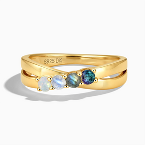 18KT Yellow Gold Vermeil Celestial Mirage Four Round Stone Crossover Ring - Seasons Rhythm Front View