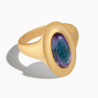 18KT Yellow Gold Vermeil Chunky Oval Alexandrite Sandblasted Ring - The Zenith Front View