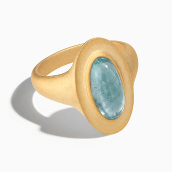 18KT Yellow Gold Vermeil Chunky Oval Aquamarine Sandblasted Ring - The Zenith Front View