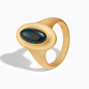 18KT Yellow Gold Vermeil Chunky Oval Bloodstone Sandblasted Ring - The Zenith Side View