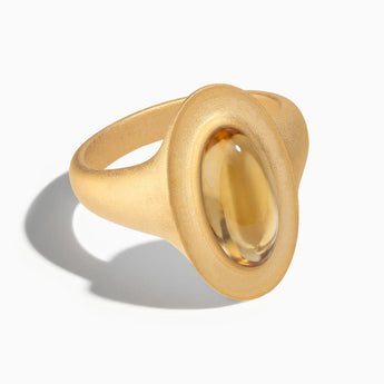 18KT Yellow Gold Vermeil Chunky Oval Citrine Sandblasted Ring - The Zenith Front View