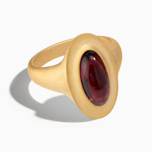 18KT Yellow Gold Vermeil Chunky Oval Garnet Sandblasted Ring - The Zenith Front View