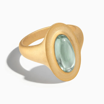 18KT Yellow Gold Vermeil Chunky Oval Green Amethyst Sandblasted Ring - The Zenith Front View