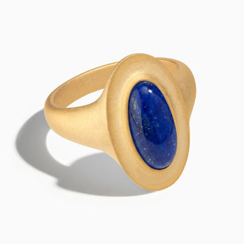 18KT Yellow Gold Vermeil Chunky Oval Lapis Lazuli Sandblasted Ring - The Zenith Front View