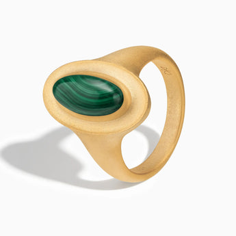 18KT Yellow Gold Vermeil Chunky Oval Malachite Sandblasted Ring - The Zenith Side View