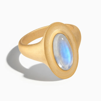 18KT Yellow Gold Vermeil Chunky Oval Moonstone Sandblasted Ring - The Zenith Front View