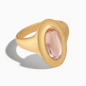 18KT Yellow Gold Vermeil Chunky Oval Morganite Sandblasted Ring - The Zenith Front View
