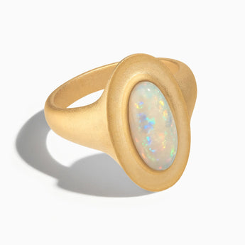 18KT Yellow Gold Vermeil Chunky Oval Opal Sandblasted Ring - The Zenith Front View