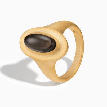 18KT Yellow Gold Vermeil Chunky Oval Smoky Quartz Sandblasted Ring - The Zenith Side View