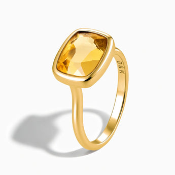 18KT Yellow Gold Vermeil Citrine Cushion Ring - Pure Hush Side View