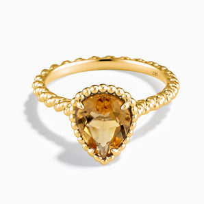 18KT Yellow Gold Vermeil Citrine Pear Ring - Still Light Front View