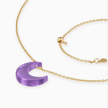 18KT Yellow Gold Vermeil Crescent Amethyst Pendant Necklace - Nightfall Side View