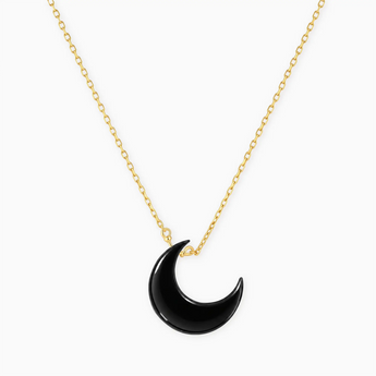 18KT Yellow Gold Vermeil Crescent Black Onyx Pendant Necklace - Nightfall Front View