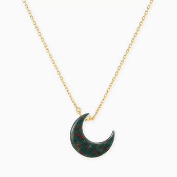 18KT Yellow Gold Vermeil Crescent Bloodstone Pendant Necklace - Nightfall Front View