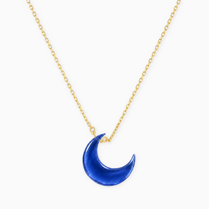 18KT Yellow Gold Vermeil Crescent Blue Sapphire Pendant Necklace - Nightfall Front View