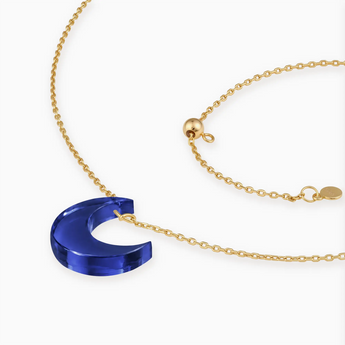 18KT Yellow Gold Vermeil Crescent Blue Sapphire Pendant Necklace - Nightfall Side View