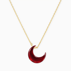 18KT Yellow Gold Vermeil Crescent Garnet Pendant Necklace - Nightfall Front View