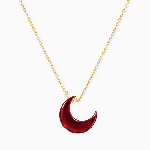 18KT Yellow Gold Vermeil Crescent Garnet Pendant Necklace - Nightfall Front View