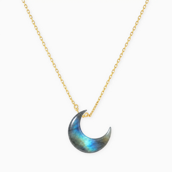 18KT Yellow Gold Vermeil Crescent Labradorite Pendant Necklace - Nightfall Front View