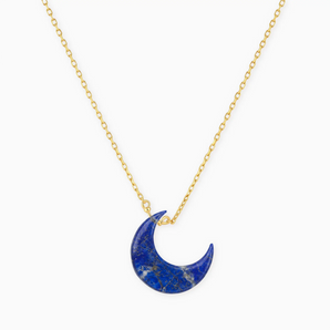 18KT Yellow Gold Vermeil Crescent Lapis Lazuli Pendant Necklace - Nightfall Front View