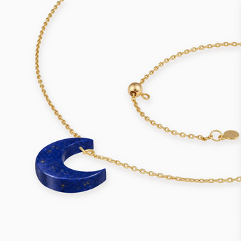 18KT Yellow Gold Vermeil Crescent Lapis Lazuli Pendant Necklace - Nightfall Side View
