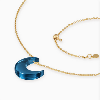 18KT Yellow Gold Vermeil Crescent London Blue Topaz Pendant Necklace - Nightfall Side View
