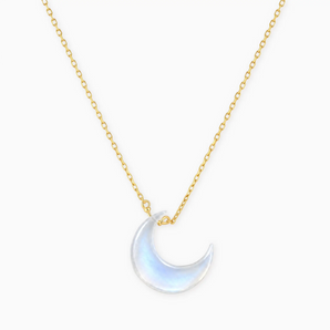 18KT Yellow Gold Vermeil Crescent Moonstone Pendant Necklace - Nightfall Front View