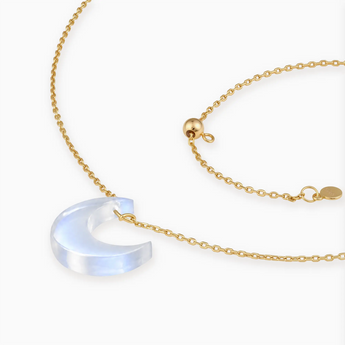 18KT Yellow Gold Vermeil Crescent Moonstone Pendant Necklace - Nightfall Side View