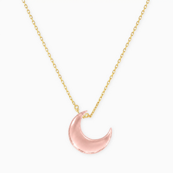 18KT Yellow Gold Vermeil Crescent Morganite Pendant Necklace - Nightfall Front View