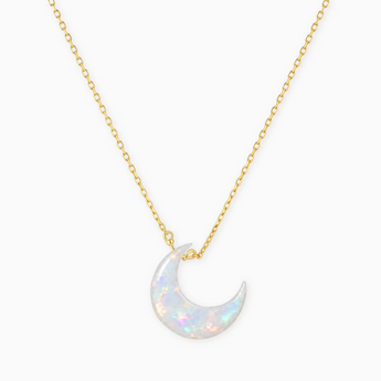 18KT Yellow Gold Vermeil Crescent Opal Pendant Necklace - Nightfall Front View