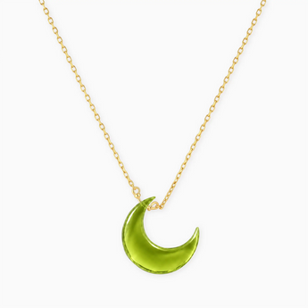 18KT Yellow Gold Vermeil Crescent Peridot Pendant Necklace - Nightfall Front View