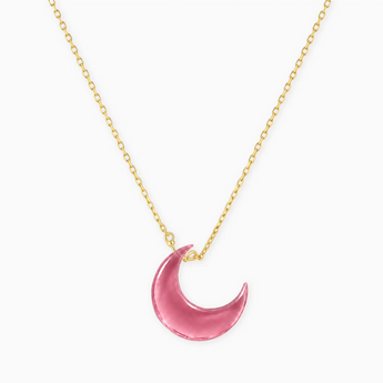 18KT Yellow Gold Vermeil Crescent Pink Tourmaline Pendant Necklace - Nightfall Front View