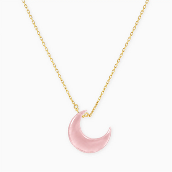 18KT Yellow Gold Vermeil Crescent Rose Quartz Pendant Necklace - Nightfall Front View