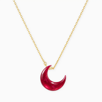 18KT Yellow Gold Vermeil Crescent Ruby Pendant Necklace - Nightfall Front View