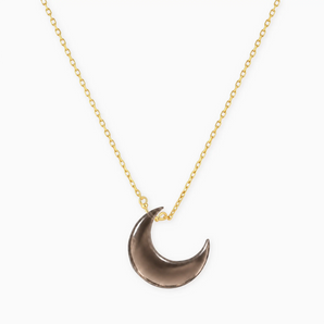 18KT Yellow Gold Vermeil Crescent Smoky Quartz Pendant Necklace - Nightfall Front View