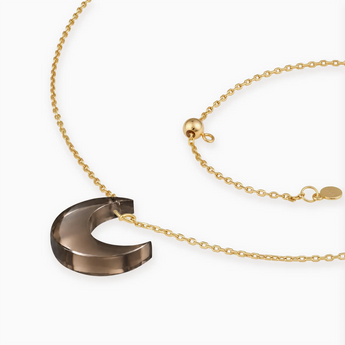 18KT Yellow Gold Vermeil Crescent Smoky Quartz Pendant Necklace - Nightfall Side View