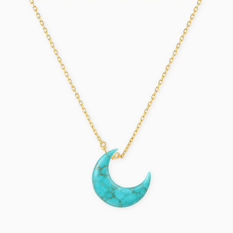 18KT Yellow Gold Vermeil Crescent Turquoise Pendant Necklace - Nightfall Front View