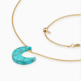 18KT Yellow Gold Vermeil Crescent Turquoise Pendant Necklace - Nightfall Side View