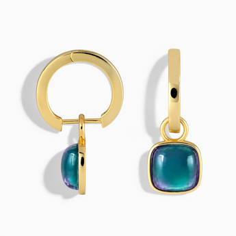 18KT Yellow Gold Vermeil Cushion Alexandrite Bezel Hoop Earrings - Quiet Sway Front View