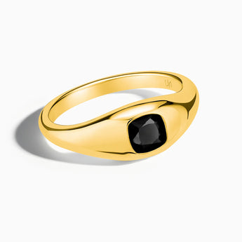 18KT Yellow Gold Vermeil Cushion Black Onyx Signet Ring - Monolith Front View