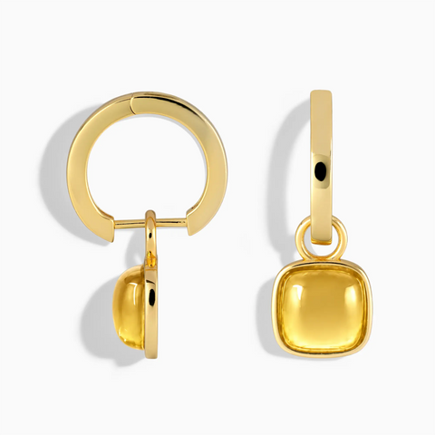 18KT Yellow Gold Vermeil Cushion Citrine Bezel Hoop Earrings - Quiet Sway Front View