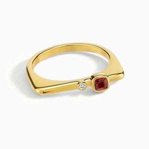 18KT Yellow Gold Vermeil Cushion Garnet Puzzle Stacking Ring - Minimal Serenity Front View