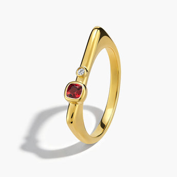 18KT Yellow Gold Vermeil Cushion Garnet Puzzle Stacking Ring - Minimal Serenity Side View