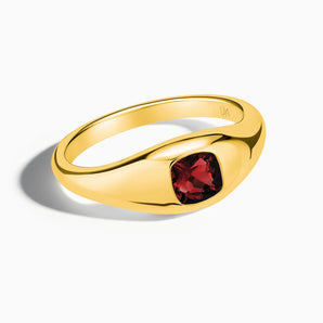 18KT Yellow Gold Vermeil Cushion Garnet Signet Ring - Monolith Front View