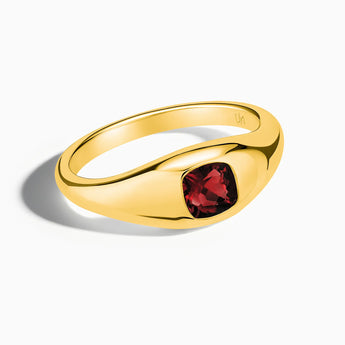 18KT Yellow Gold Vermeil Cushion Garnet Signet Ring - Monolith Front View